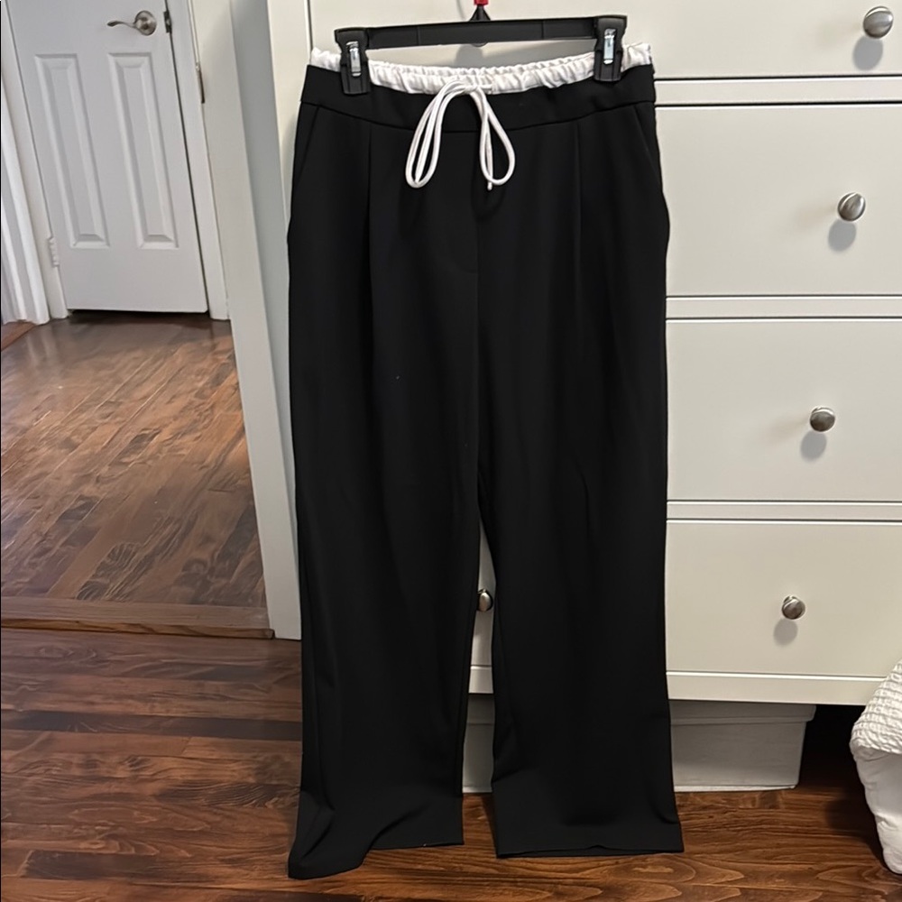 Zara Black Track Pants with White Waistband